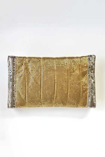 Shop_Kokommo_Gold Embroidery, Chains The Maille Dupion Silk Clutch And Sling _at_Aza_Fashions