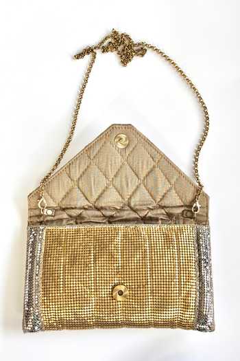 Buy_Kokommo_Gold Embroidery, Chains The Maille Dupion Silk Clutch And Sling _Online_at_Aza_Fashions