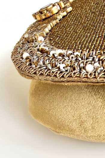 Kokommo_Gold Embroidery, Sequins, Beads, Pearls, Zari, The Camille Embellished Clutch _Online_at_Aza_Fashions