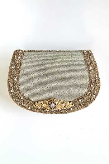 Buy_Kokommo_Brown Embroidery, Sequins, Beads, Pearls, Camille Zardozi Embellished Clutch _at_Aza_Fashions