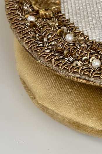 Kokommo_White Sequins, Beads, Pearls, Zari, Crystals, The Camille Dupion Silk Clutch _Online_at_Aza_Fashions