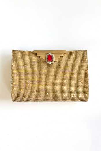 Buy_Kokommo_Gold Embroidery, Zari, Stones, Crystals, Carreaux Metal Mesh Dupion Silk Clutch _at_Aza_Fashions