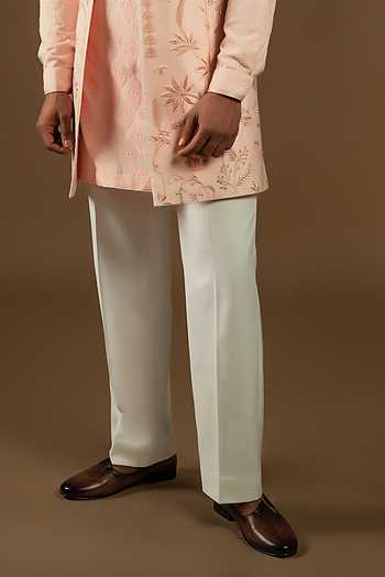Punit Arora_Pink Silk, Cotton Zardozi Longline Embroidered Bundi Kurta Set _Online