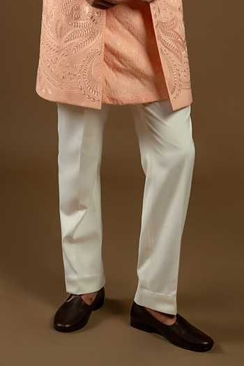 Shop_Punit Arora_Peach Silk, Cotton Zari, Stones, Tonal Embroidered Longline Bundi Kurta Set _Online_at_Aza_Fashions