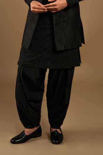 Buy_Punit Arora_Black Silk, Cotton Embroidery Bundi Kurta Set 