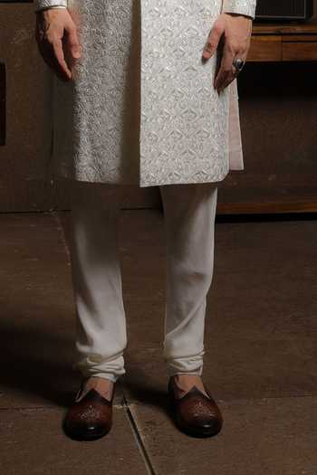Punit Arora_Ivory Silk Embroidery Cream Elegance Sherwani Set _Online_at_Aza_Fashions
