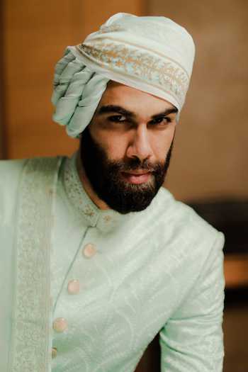 Punit Arora_Mint Silk Embroidery Serene Aqua Sherwani Set _Online_at_Aza_Fashions