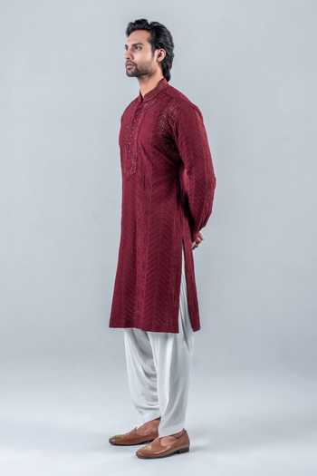 Buy_Punit Arora_Maroon Modal Embroidery Redefining Royalty Kurta Set 