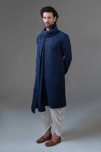 Punit Arora_Navy Modal Thread , Tonal Kurta Set _Online