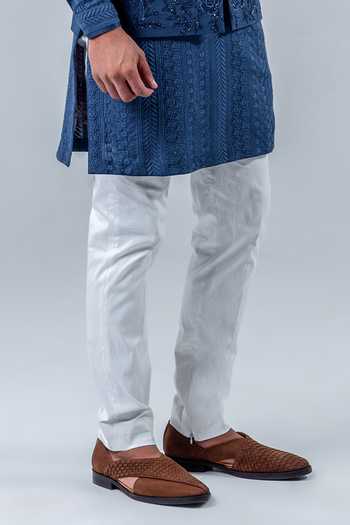 Punit Arora_Blue Silk, Modal Embroidery, Stones Epitome Of Regality Bundi And Kurta Set _Online_at_Aza_Fashions