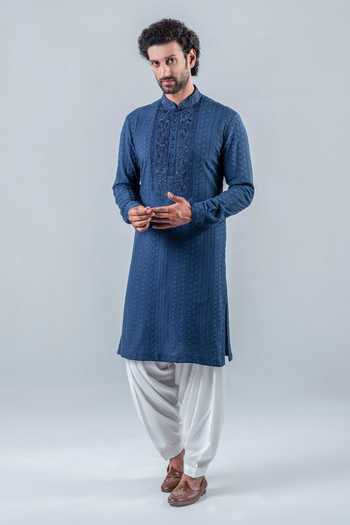 Buy_Punit Arora_Blue Modal Embroidery Regal Kurta Salwar Set _at_Aza_Fashions