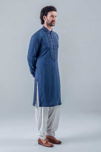 Punit Arora_Blue Modal Embroidery Regal Kurta Salwar Set _Online_at_Aza_Fashions