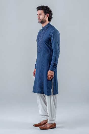 Shop_Punit Arora_Blue Modal Embroidery Regal Kurta Salwar Set _at_Aza_Fashions