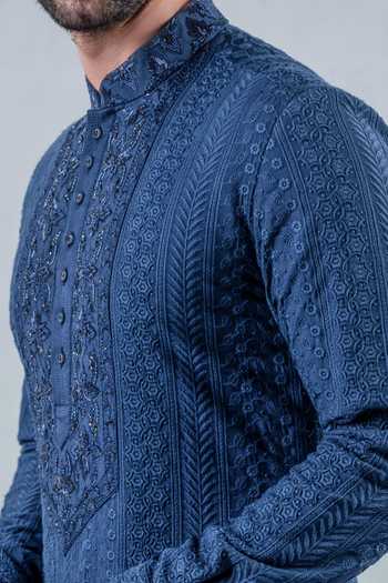 Buy_Punit Arora_Blue Modal Embroidery Regal Kurta Salwar Set _Online_at_Aza_Fashions