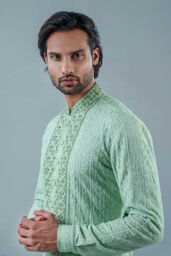 Buy_Punit Arora_Mint Modal Embroidery Serene Aqua Kurta Set _Online_at_Aza_Fashions