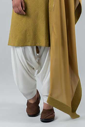 Punit Arora_Olive Green Modal Embroidery Hand Work Kurta Set With Dupatta _Online_at_Aza_Fashions