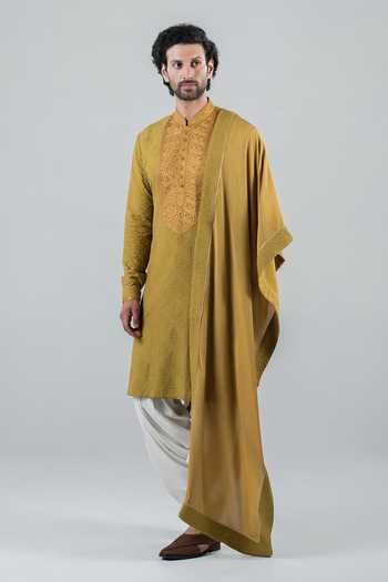 Buy_Punit Arora_Olive Green Modal Embroidery Hand Work Kurta Set With Dupatta _at_Aza_Fashions