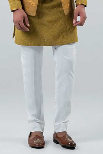 Punit Arora_Green Silk, Modal Embroidery Earthy Gold Of Panache Bundi Kurta Set _Online_at_Aza_Fashions