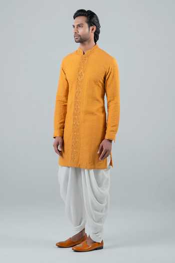 Buy_Punit Arora_Mustard Modal Embroidery Tonal Kurta Salwar Set _Online_at_Aza_Fashions