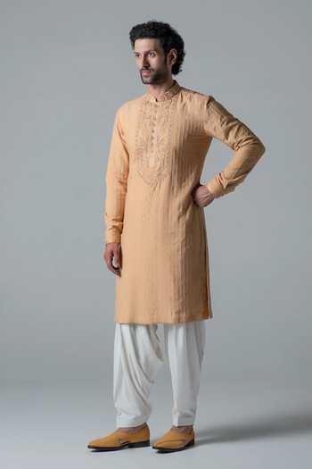 Punit Arora_Yellow Modal Embroidery Kurta Set With Dupatta _Online_at_Aza_Fashions