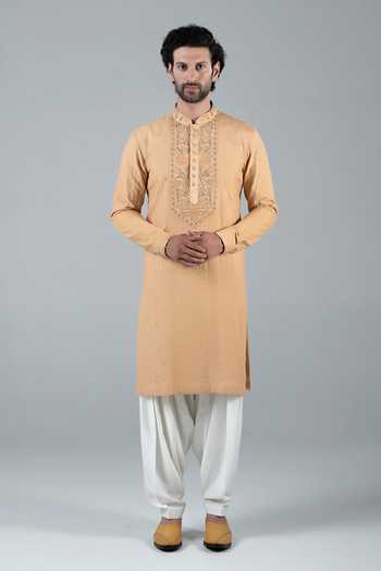 Shop_Punit Arora_Yellow Modal Embroidery Kurta Set With Dupatta _at_Aza_Fashions