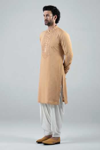 Buy_Punit Arora_Yellow Modal Embroidery Kurta Set With Dupatta _Online_at_Aza_Fashions