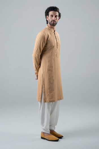 Shop_Punit Arora_Yellow Modal Embroidery Kurta Set With Dupatta _Online_at_Aza_Fashions