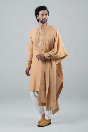 Buy_Punit Arora_Yellow Modal Embroidery Kurta Set With Dupatta _at_Aza_Fashions