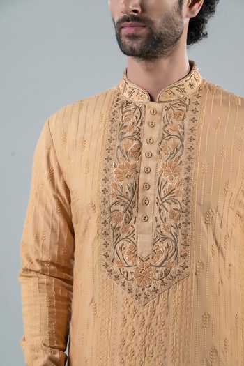 Punit Arora_Yellow Modal Embroidery Kurta Set With Dupatta _Online