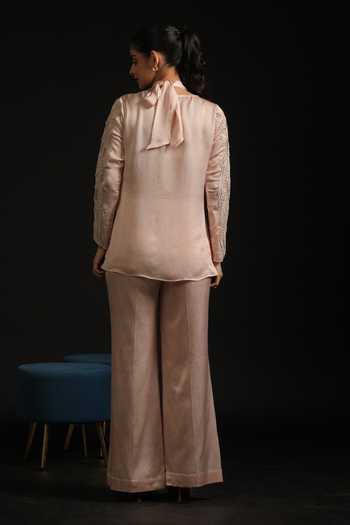 Shop_Vedangi Agarwal_Pink Organza, Georgette, Satin Embroidery, Cut Work High Detailed Top And Pant Set _at_Aza_Fashions