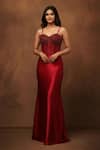 Buy_Two Sisters By Gyans_Red Satin, Net Sequins, Beads Crimson Desire Structured Corset Gown _at_Aza_Fashions