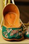 Kurrbat_Green Humming Bird Embroidered Juttis _Online_at_Aza_Fashions