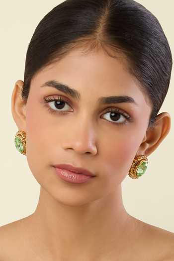 Shop_Isharya_Green Crystals The Oracle Stud Earrings _Online_at_Aza_Fashions