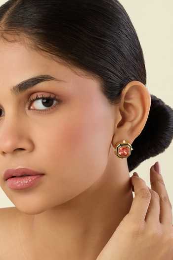Shop_Isharya_Red Crystals Solene Statement Stud Earrings _Online_at_Aza_Fashions
