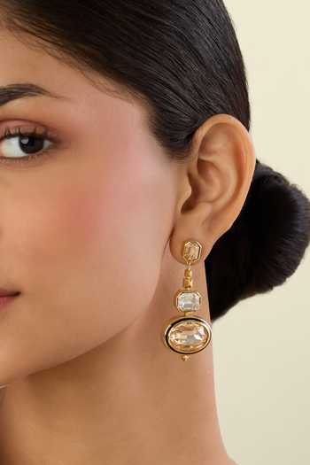 Buy_Isharya_Gold Plated Crystals Lunara Statement Dangler Earrings _at_Aza_Fashions