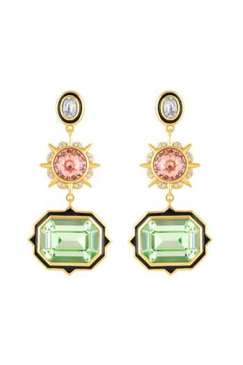 Shop_Isharya_Pink Stones, Crystals Calyra Statement Dangler Earrings _at_Aza_Fashions