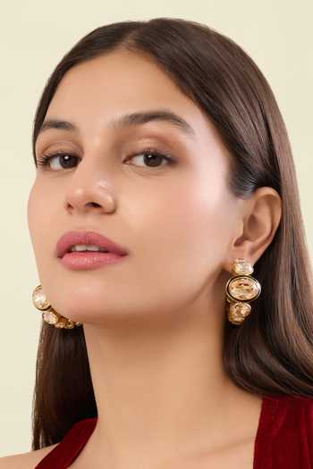 Shop_Isharya_Gold Plated Crystals Opalyn Statement Hoop Earrings _Online_at_Aza_Fashions