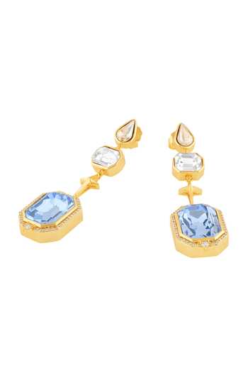 Isharya_Blue Crystals, Faux Diamonds Astraea Statement Dangler Earrings _Online_at_Aza_Fashions