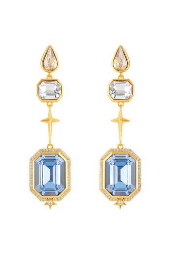Shop_Isharya_Blue Crystals, Faux Diamonds Astraea Statement Dangler Earrings _at_Aza_Fashions