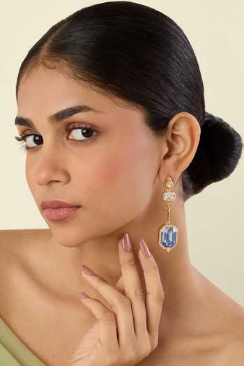 Shop_Isharya_Blue Crystals, Faux Diamonds Astraea Statement Dangler Earrings _Online_at_Aza_Fashions