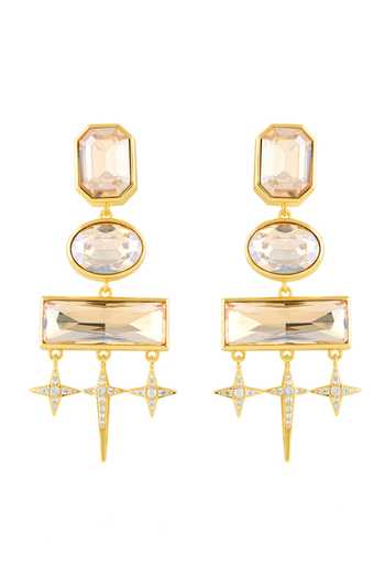 Shop_Isharya_Gold Plated Stones, Crystals Priestessa Statement Dangler Earrings _at_Aza_Fashions