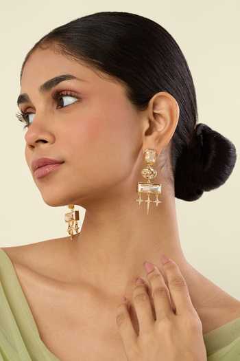 Shop_Isharya_Gold Plated Stones, Crystals Priestessa Statement Dangler Earrings _Online_at_Aza_Fashions