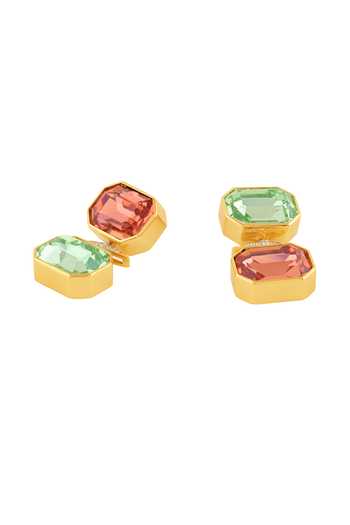 Isharya_Green Stones, Crystals Serapha Mismatched Drop Earrings _Online_at_Aza_Fashions