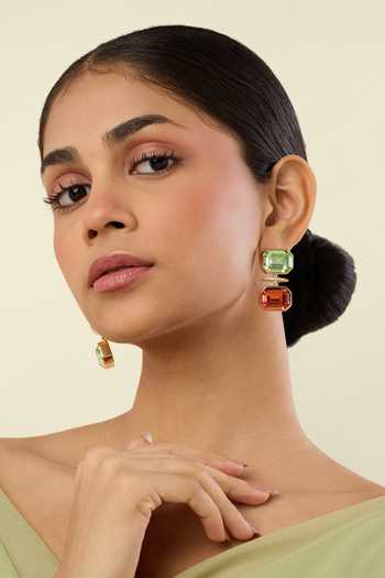 Shop_Isharya_Green Stones, Crystals Serapha Mismatched Drop Earrings _Online_at_Aza_Fashions