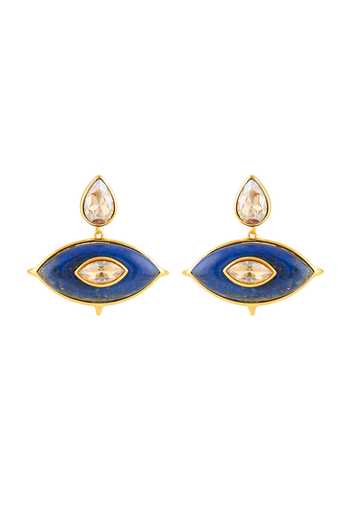 Shop_Isharya_Blue Stones, Crystals Rune Eye Drop Earrings _at_Aza_Fashions