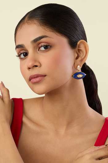 Shop_Isharya_Blue Stones, Crystals Rune Eye Drop Earrings _Online_at_Aza_Fashions