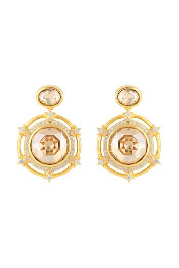 Shop_Isharya_Gold Plated Stones, Crystals Noctra Statement Drop Earrings _at_Aza_Fashions