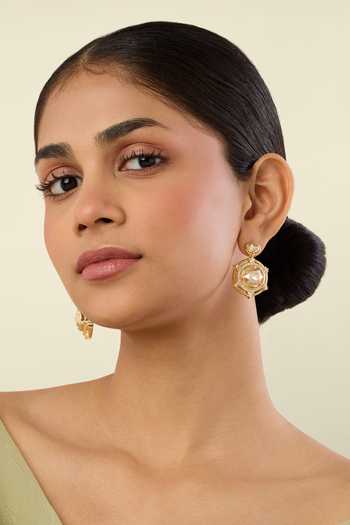 Shop_Isharya_Gold Plated Stones, Crystals Noctra Statement Drop Earrings _Online_at_Aza_Fashions