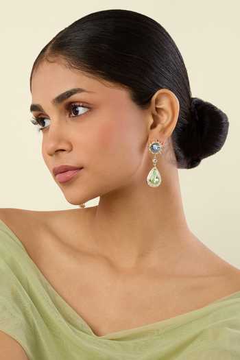 Shop_Isharya_Blue Stones, Crystals Axiome Drop Dangler Earrings _Online_at_Aza_Fashions