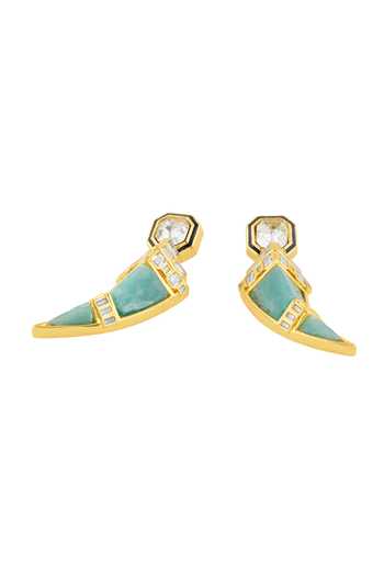 Isharya_Green Stones, Crystals Daggera Statement Dangler Earrings _Online_at_Aza_Fashions
